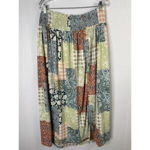 Cato Patchwork Button Front Maxi Skirt Size L Boho Cottagecore Country Feminine